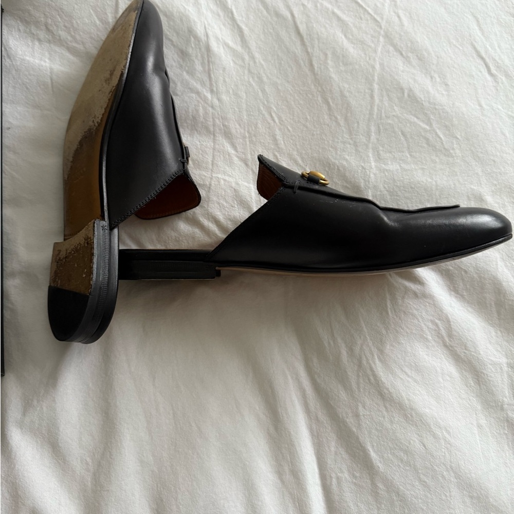 Gucci Black Leather Horsebit Mules with Gold Hardware - Picture 3 of 5
